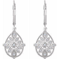 14K White 1/6 CTW Diamond Granulated Filigree Earrings 2