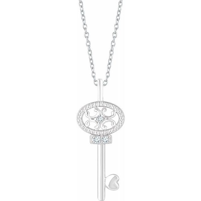 Sterling Silver .03 CTW Diamond Key 16-18" Necklace 1