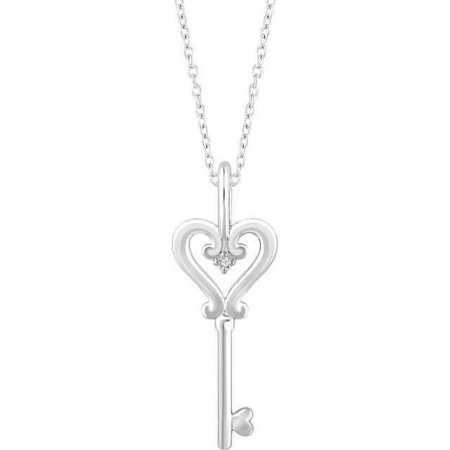 Sterling Silver .006 CT Diamond Key 16-18" Necklace 1