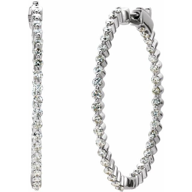 14K White 2 CTW Diamond Inside-Outside Hinged 36.9 mm Hoop Earrings 2