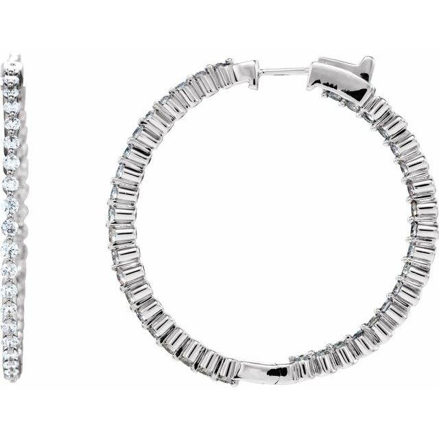 14K White 2 CTW Diamond Inside-Outside Hinged 36.9 mm Hoop Earrings 1