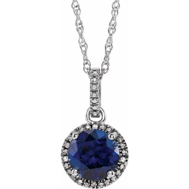 Sterling Silver Lab-Grown Blue Sapphire & .01 CTW Diamond 18" Necklace 1