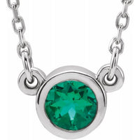 Sterling Silver 3 mm Round Lab-Created Emerald Bezel-Set Solitaire 16" Necklace