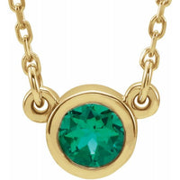 14K Yellow 4 mm Round Lab-Created Emerald Bezel-Set Solitaire 16" Necklace