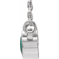 Sterling Silver 4 mm Round Imitation Emerald Bezel-Set Solitaire 16" Necklace 2