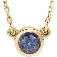 14K Yellow 4 mm Round Lab-Created Alexandrite Bezel-Set Solitaire 16" Necklace
