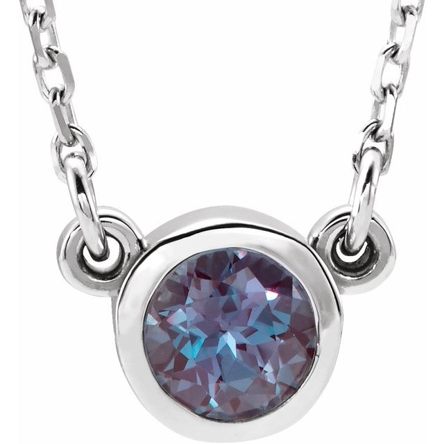 Sterling Silver 4 mm Round Imitation Alexandrite Bezel-Set Solitaire 16" Necklace 1