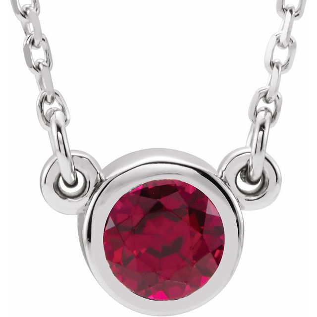 Sterling Silver 4 mm Round Imitation Ruby Bezel-Set Solitaire 16" Necklace 1