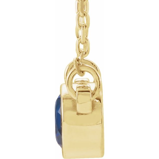 14K Yellow 4 mm Round Blue Sapphire Bezel-Set Solitaire 16" Necklace 2