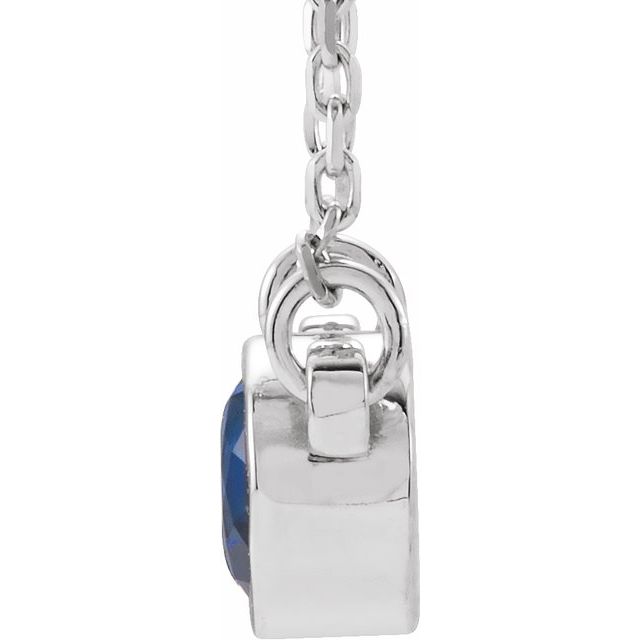 14K White 4 mm Round Blue Sapphire Bezel-Set Solitaire 16" Necklace 2