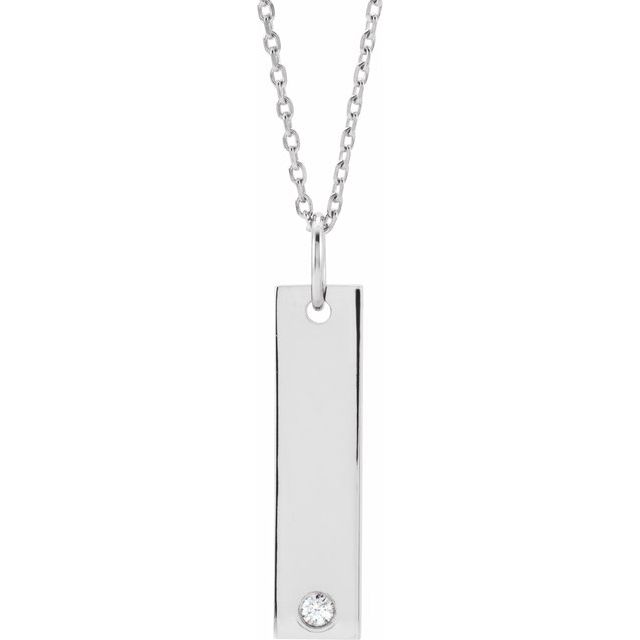 Sterling Silver .03 CT Diamond Bar 16-18" Necklace 1