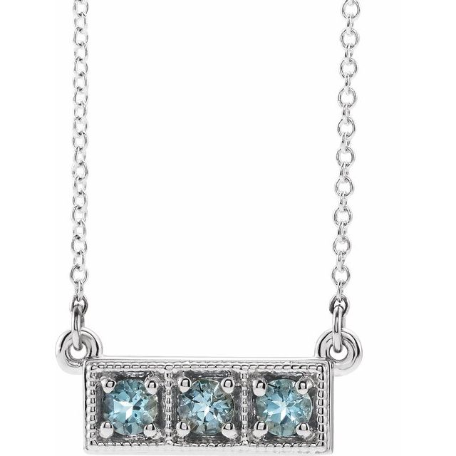 Sterling Silver Aquamarine Three-Stone Granulated Bar 16-18" Necklace 1