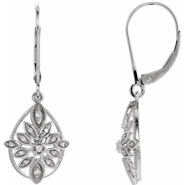 14K White 1/6 CTW Diamond Granulated Filigree Earrings 1