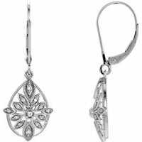 14K White 1/6 CTW Diamond Granulated Filigree Earrings 1