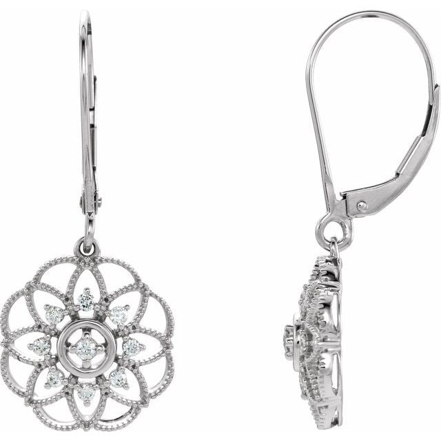 14K White 1/5 CTW Diamond Granulated Filigree Earrings 1