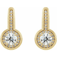 14K Yellow 5/8 CTW Diamond Milgrain Halo-Style Dangle Earrings 2