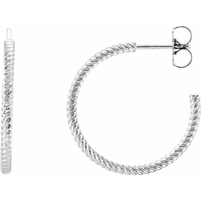 14K White 21 mm Rope Hoop Earrings 2