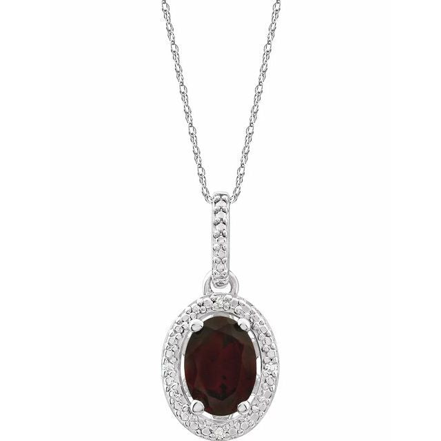 Sterling Silver Mozambique Garnet & .01 CTW Diamond 18" Necklace 1