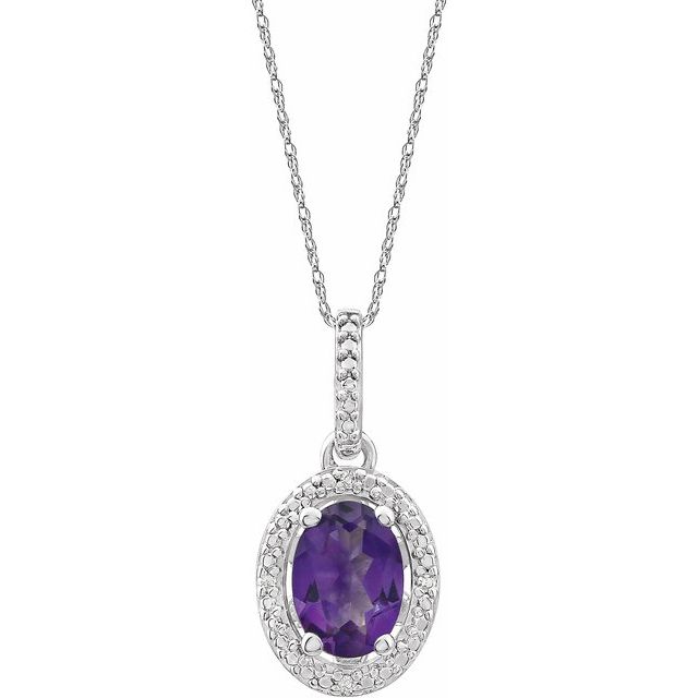 Sterling Silver Amethyst & .01 CTW Diamond 18" Necklace 1