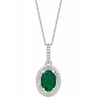 Sterling Silver Lab-Grown Emerald &.01 CTW Diamond 18" Necklace 1