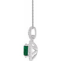 Sterling Silver Lab-Grown Emerald &.01 CTW Diamond 18" Necklace 2
