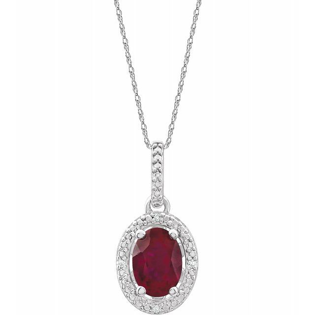 Sterling Silver Lab-Grown Ruby & .01 CTW Diamond 18" Necklace 1