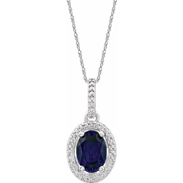 Sterling Silver Lab-Grown Blue Sapphire & .01 CTW Diamond 18" Necklace 1