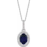 Sterling Silver Lab-Grown Blue Sapphire & .01 CTW Diamond 18" Necklace 1