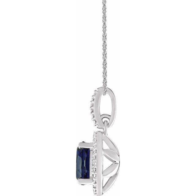 Sterling Silver Lab-Grown Blue Sapphire & .01 CTW Diamond 18" Necklace 2