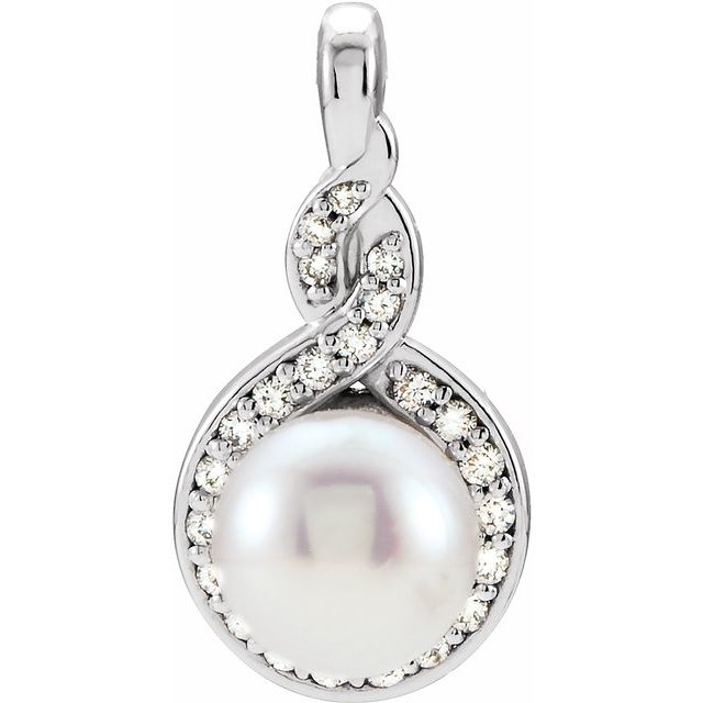 14K White Akoya Cultured Pearl & 1/10 CTW Diamond Pendant 1