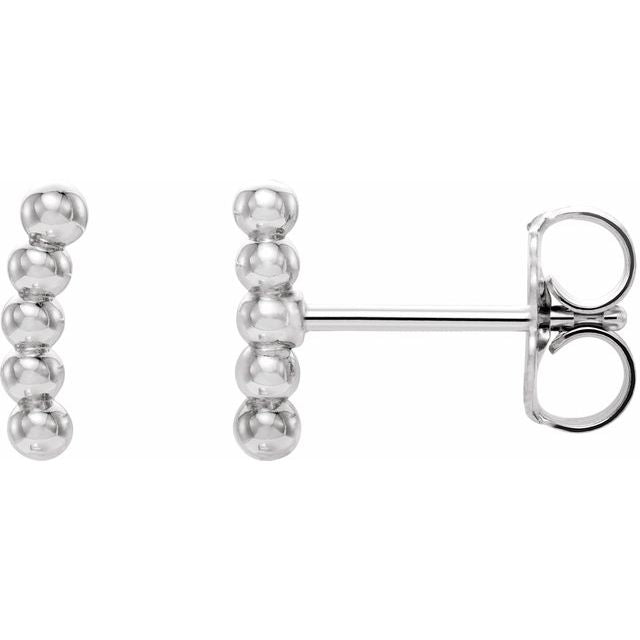 Sterling Silver 8.3x1.9 mm Curved Beaded Earrings 1