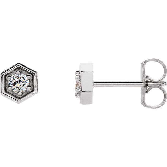 14K White 1/8 CTW Diamond Hexagon Stud Earrings 1