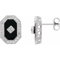 Sterling Silver Onyx & Cubic Zirconia Halo-Style Earrings 1
