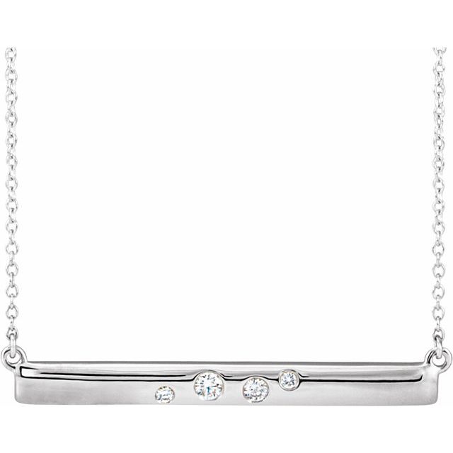 14K White 1/10 CTW Diamond Bar 16-18" Necklace 1
