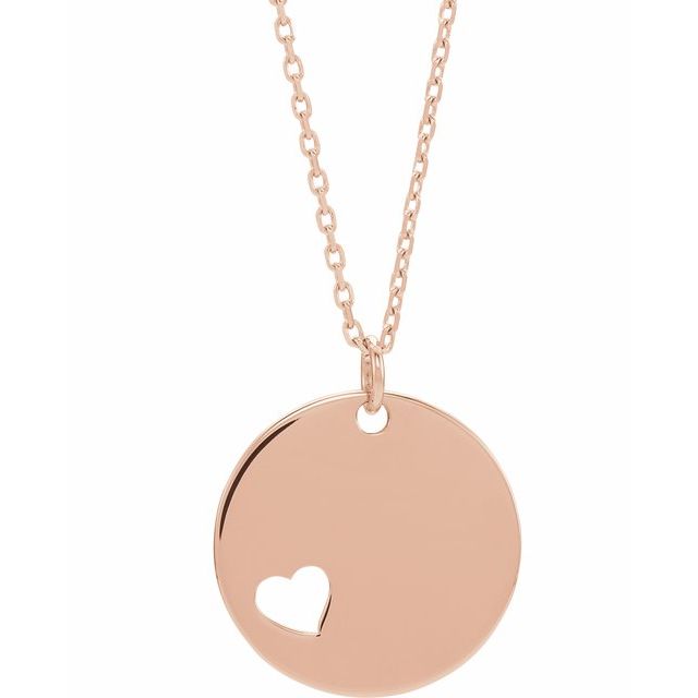 14K Rose Pierced Heart Engravable Disc 16-18" Necklace 1