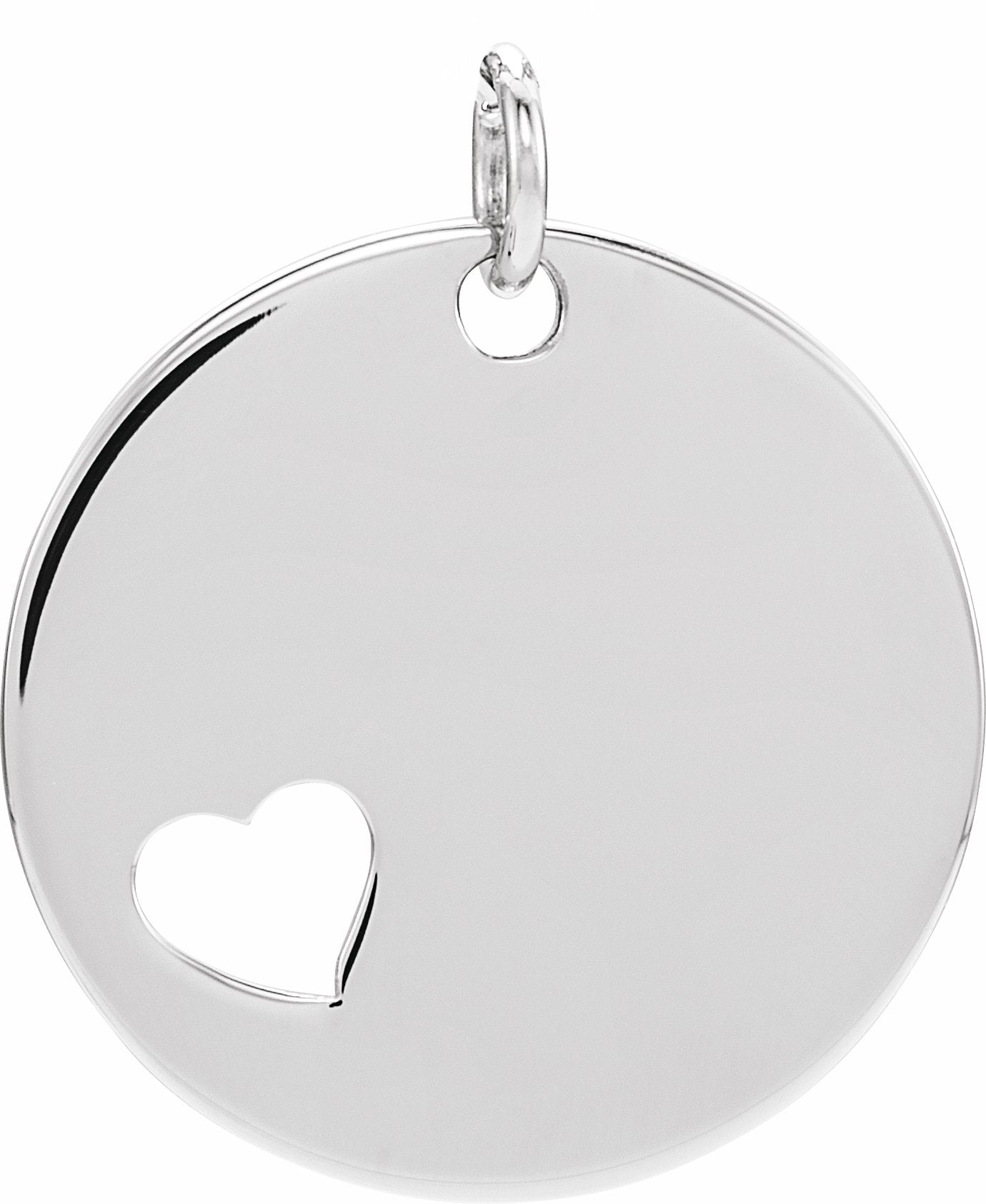 14K White Engravable Pierced Heart Disc Pendant  