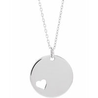 14K White Pierced Heart Engravable Disc 16-18" Necklace 1