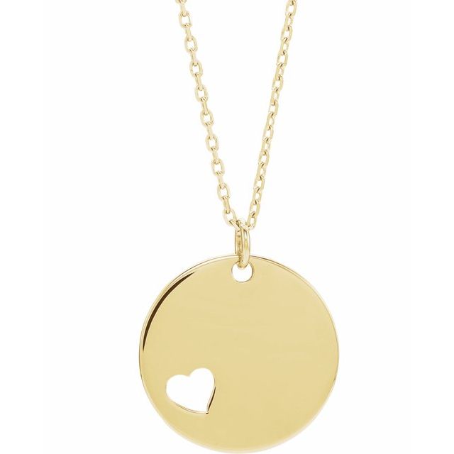 14K Yellow Pierced Heart Engravable Disc 16-18" Necklace 1