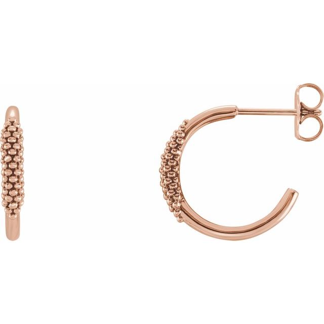 14K Rose 15.1 mm Beaded Hoop Earrings 1