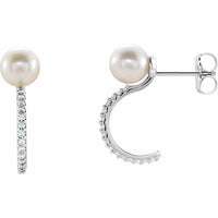 14K White Freshwater Cultured Pearl & 1/6 CTW Diamond Hoop Earrings 1