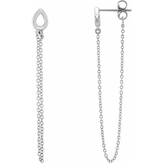 14K White Leaf Chain Earrings 1