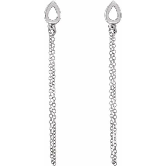 14K White Leaf Chain Earrings 2