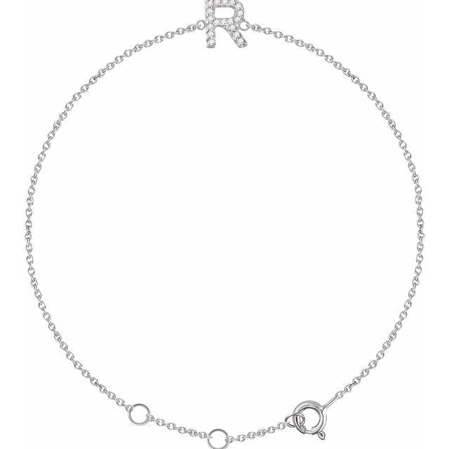 14K White .06 CTW Diamond Initial R 6-7" Bracelet 1