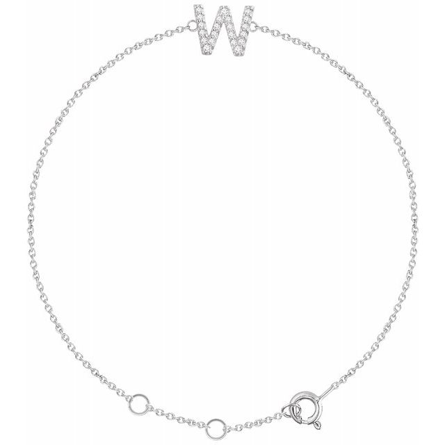 14K White .07 CTW Diamond Initial W 6-7" Bracelet 1