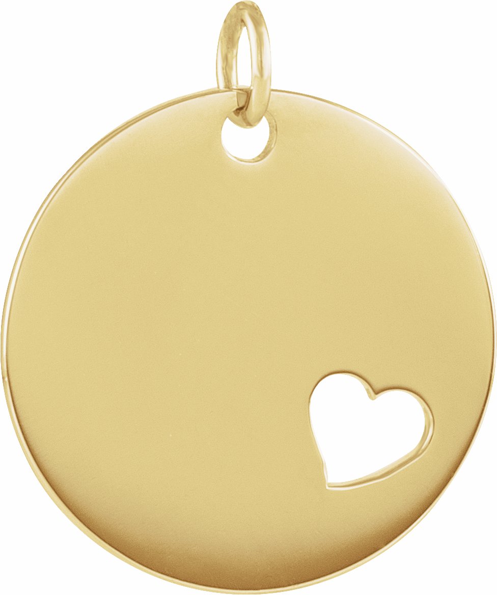 14K Yellow Engravable Pierced Heart Disc Pendant  