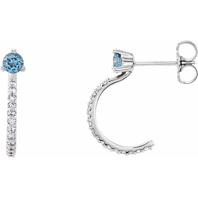 14K White Aquamarine & 1/6 CTW Diamond Hoop Earrings 1