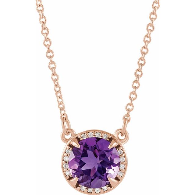 14K Rose 7 mm Round Amethyst and .04 CTW Diamond 16" Necklace 1