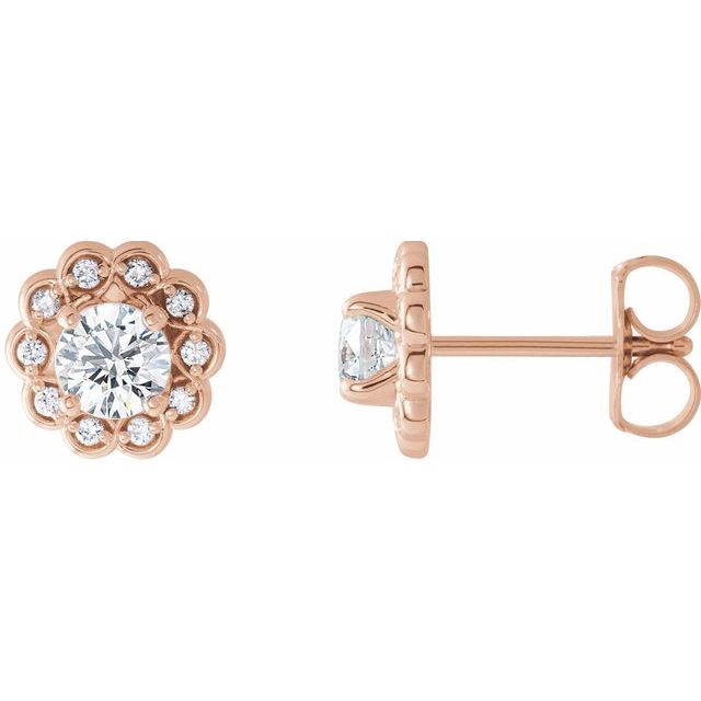 14K Rose 5/8 CTW Diamond Halo-Style Earrings 1