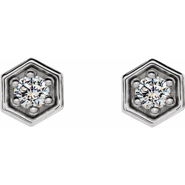 14K White 1/8 CTW Diamond Hexagon Stud Earrings 2