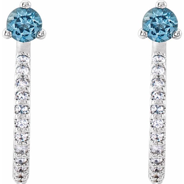 14K White Aquamarine & 1/6 CTW Diamond Hoop Earrings 2